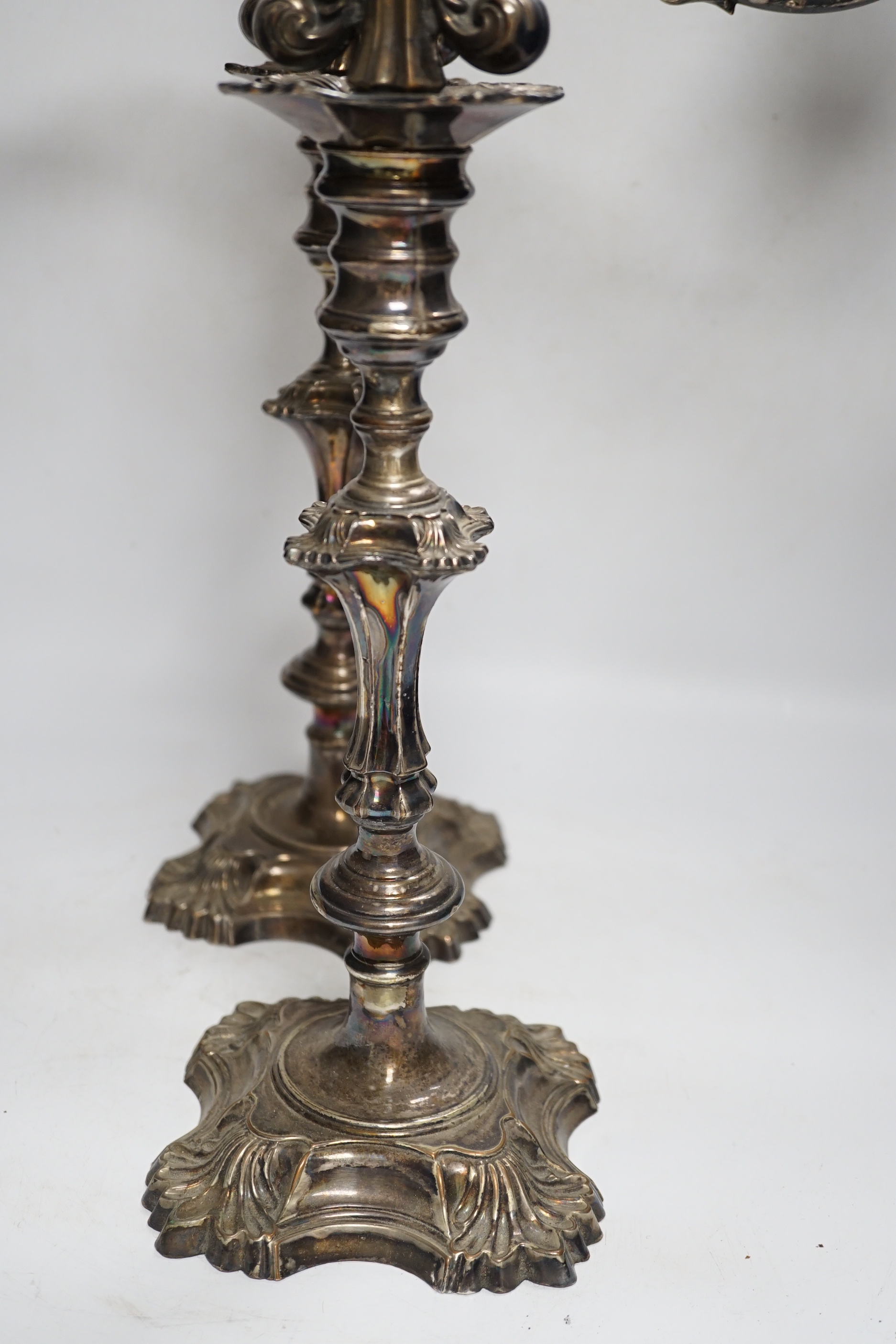 A pair of Victorian plated candelabra, 57cm high